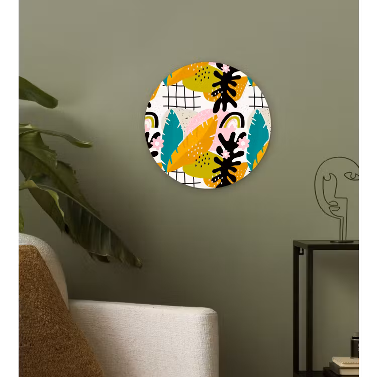 Wandcirkel - Glas - Tropisch - Bladeren - Abstract - Geel - Oranje — 3