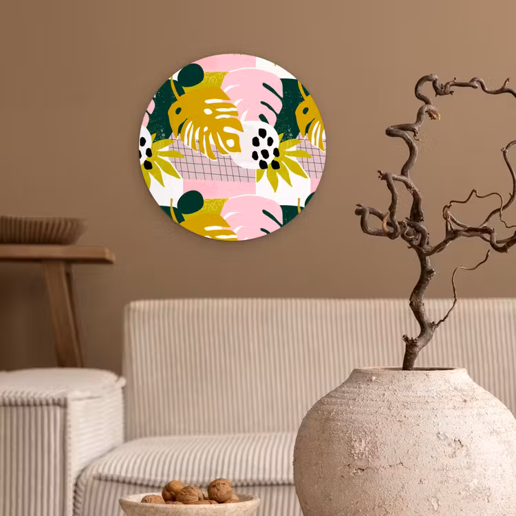 Wandcirkel - Glas - Tropisch - Bladeren - Jungle - Roze - Groen — 2