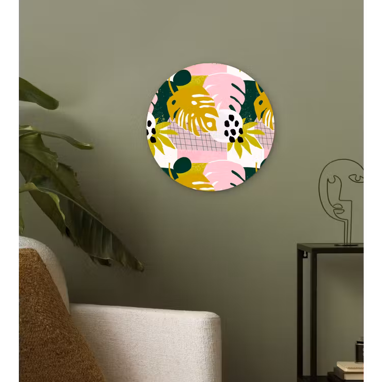 Wandcirkel - Glas - Tropisch - Bladeren - Jungle - Roze - Groen — 3