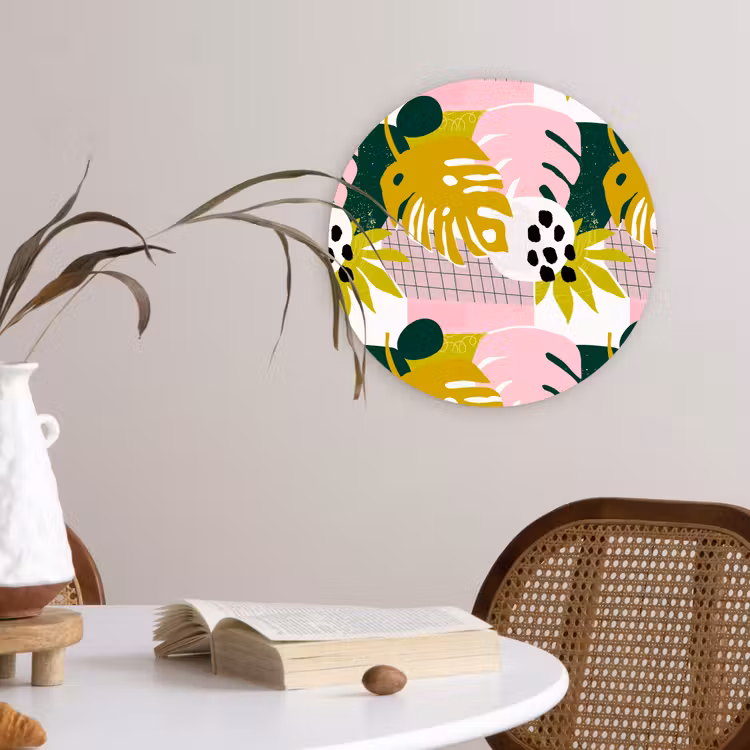 Wandcirkel - Glas - Tropisch - Bladeren - Jungle - Roze - Groen — 4