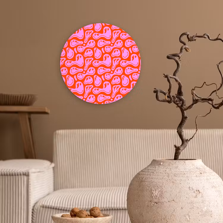Wandcirkel - Glas - Valentijn - Smiley - Rood - Roze — 2