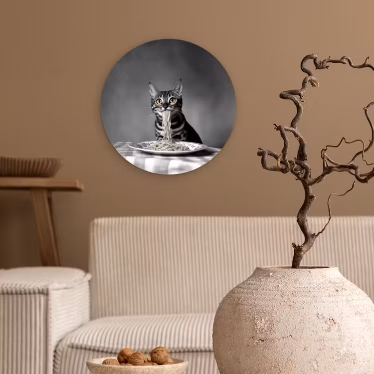 Wandcirkel - Glas - Bengaal - Kat - Tafelkleed - Zwart - Wit - Dier — 2