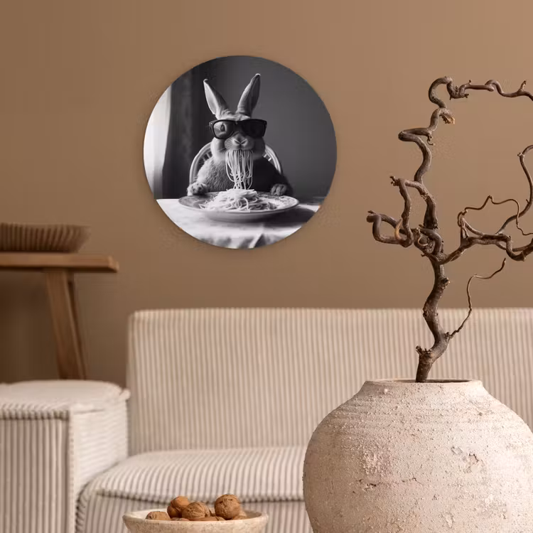 Wandcirkel - Glas - Konijn - Bunny - Zonnebril - Tafelkleed - Pasta - Schattig — 2