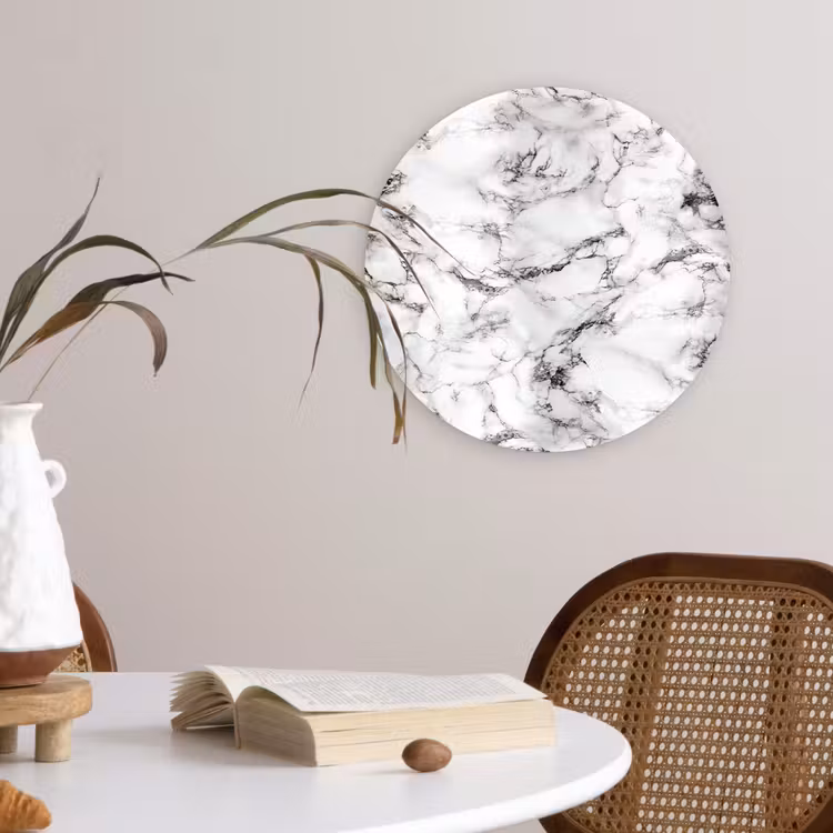 Wandcirkel - Glas - Marmer - Zwart - Dramatisch - Wit — 4