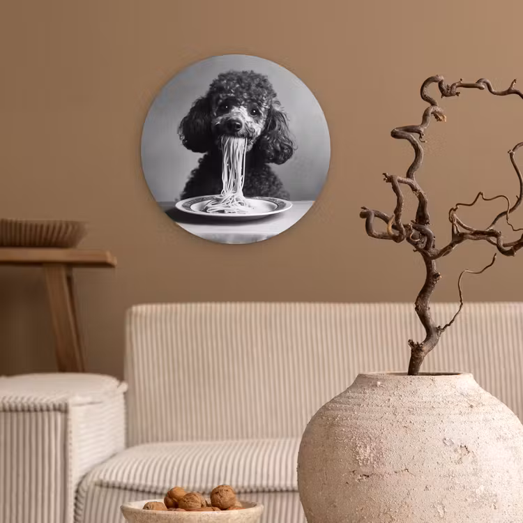 Wandcirkel - Glas - Poedel - Hond - Zwart - Wit - Schattig - Pasta — 2