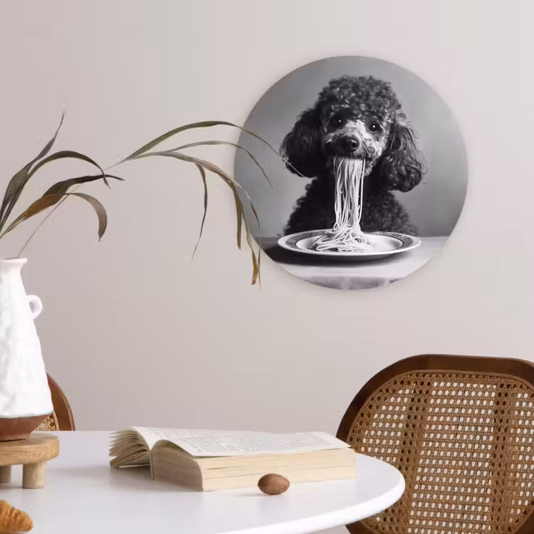 Wandcirkel - Glas - Poedel - Hond - Zwart - Wit - Schattig - Pasta — 4