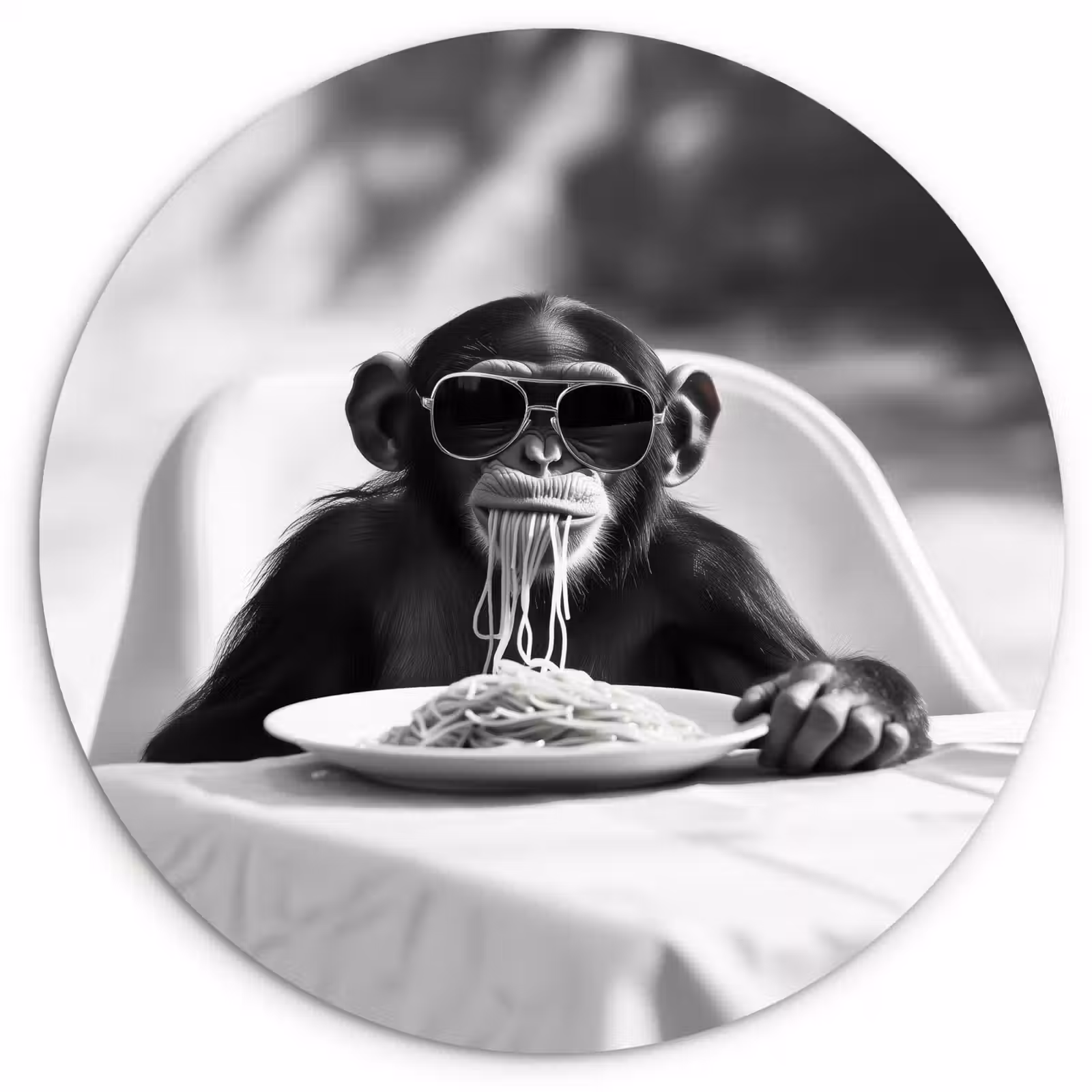 Wandcirkel - Glas - Aap - Spaghetti - Zonnebril - Zwart wit - Cool - Dier — 1