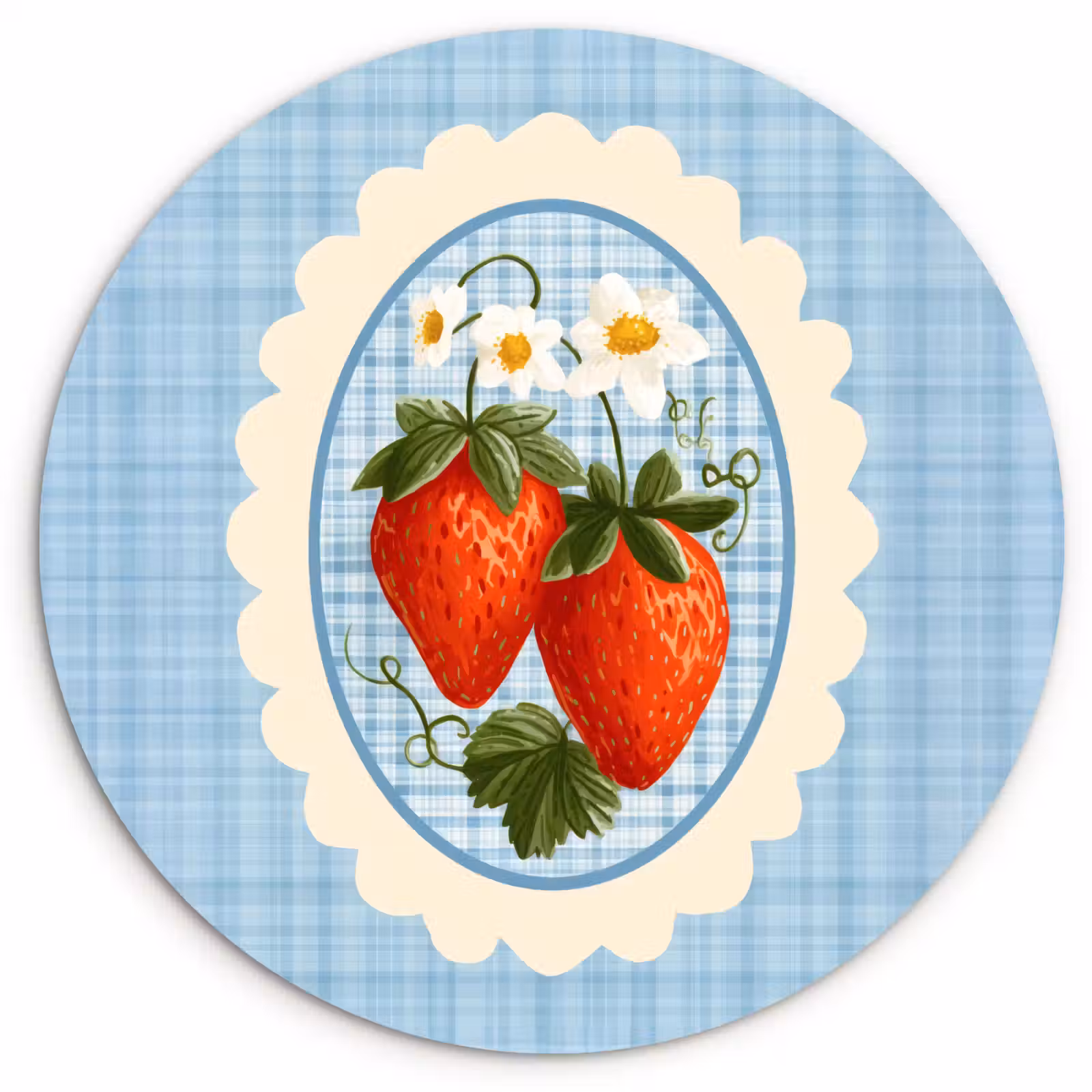 Wandcirkel - Glas - Aardbeien - Lijst - Rood - Geruit — 1