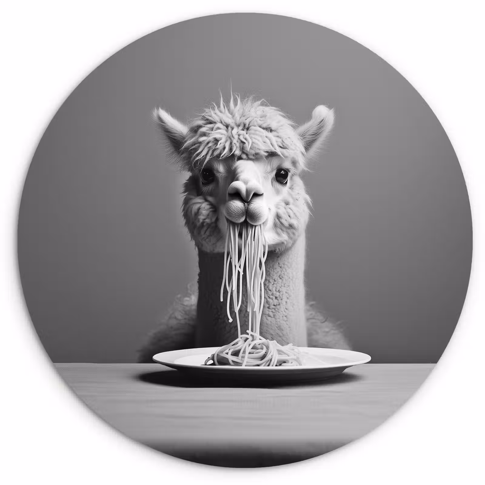 Wandcirkel - Glas - Alpaca - Pasta - Zwart - Wit - Grappig - Dieren — 1