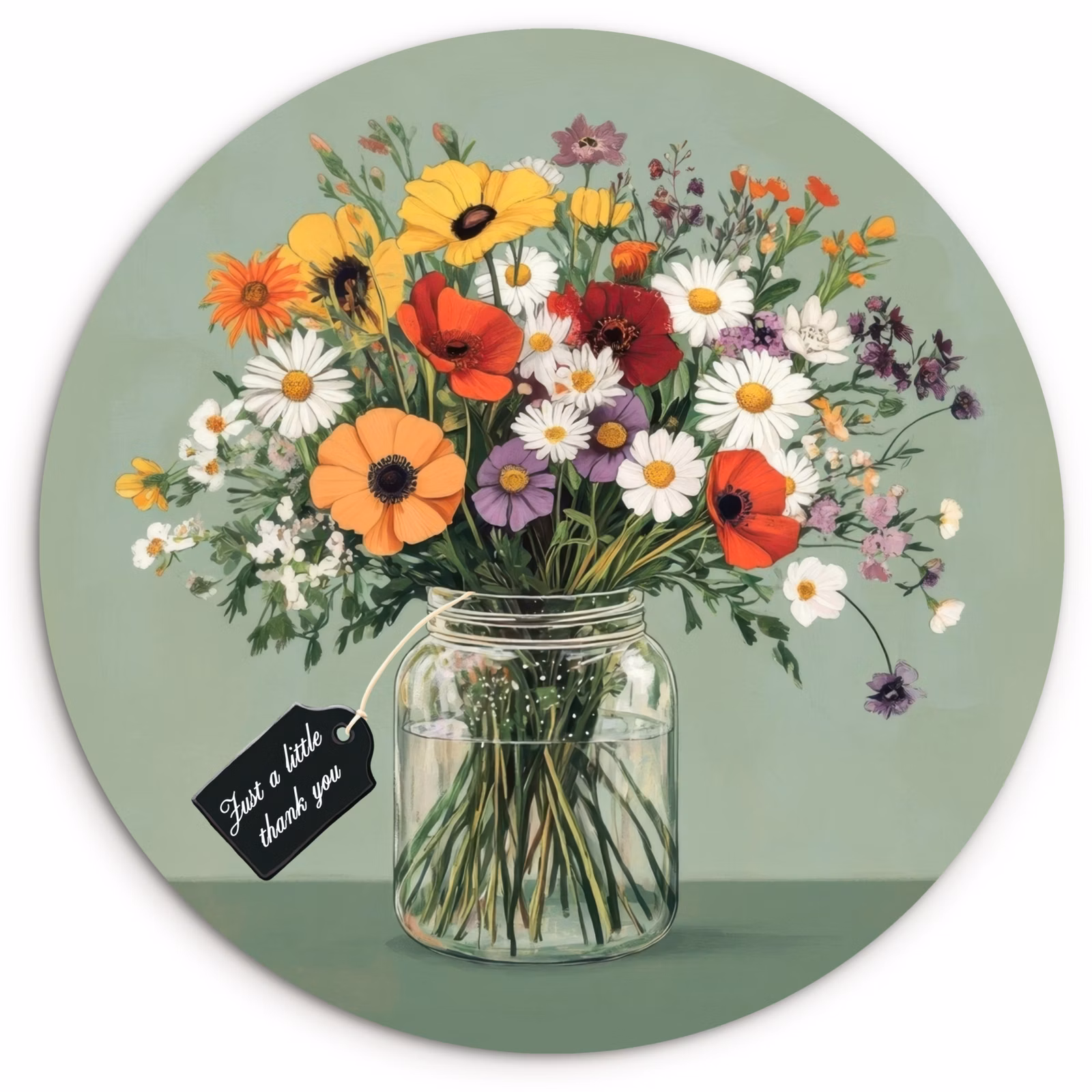 Wandcirkel - Glas - Bloemen - Vaas - Kaartje — 1