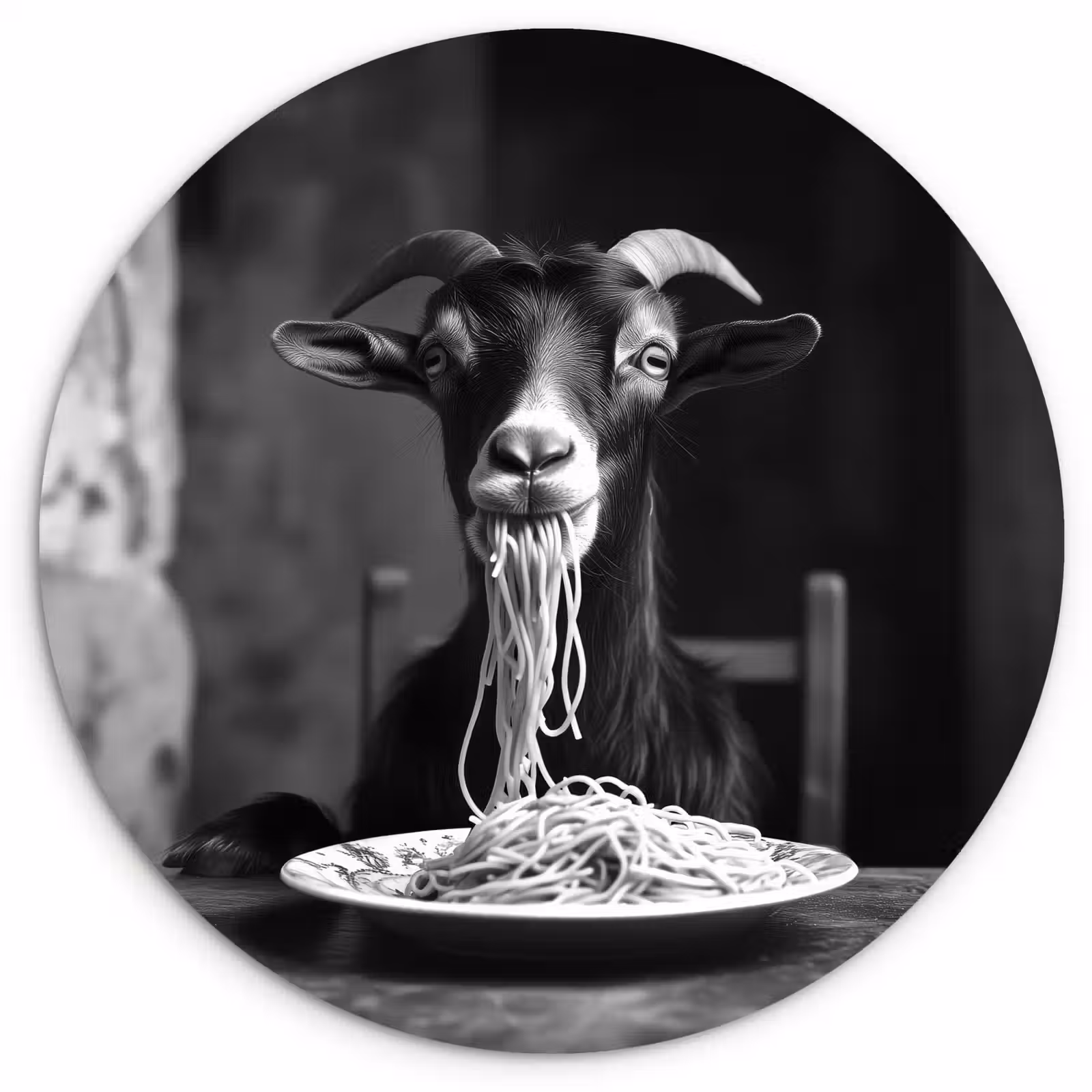 Wandcirkel - Glas - Geit - Bord - Spaghetti - Zwart Wit — 1