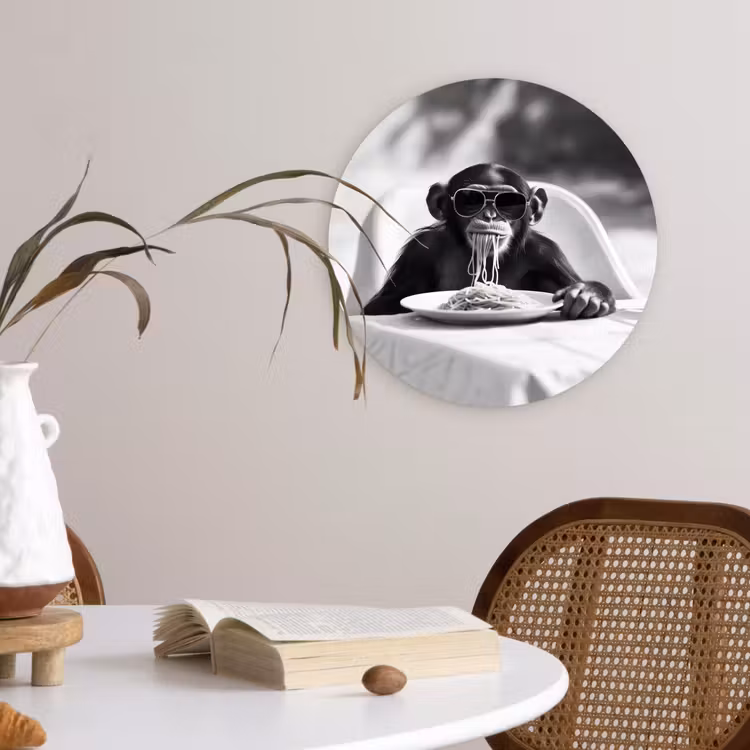 Wandcirkel - Glas - Aap - Spaghetti - Zonnebril - Zwart wit - Cool - Dier — 4