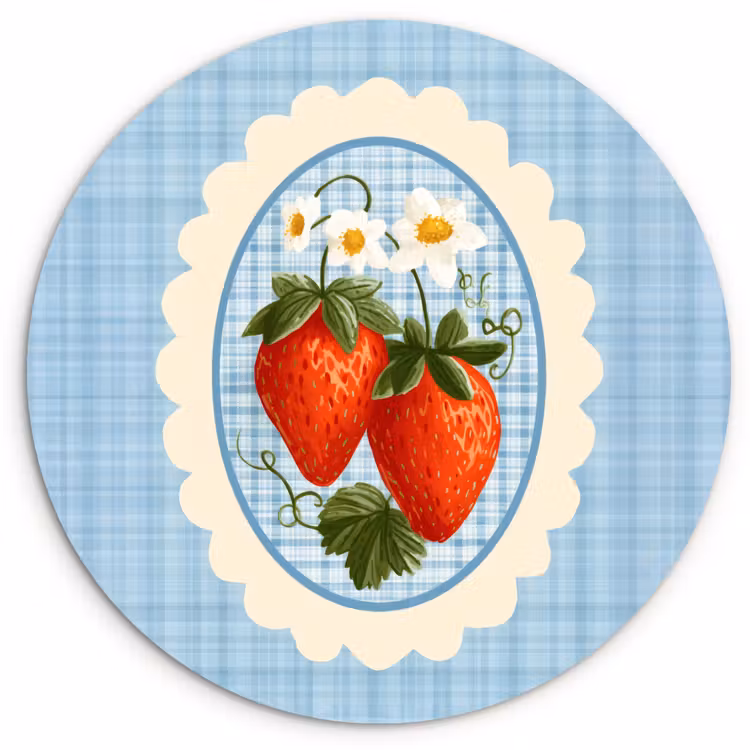 Wandcirkel - Glas - Aardbeien - Lijst - Rood - Geruit — 1