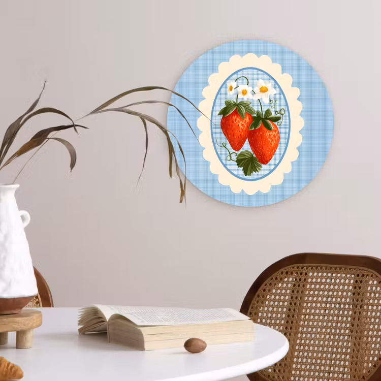 Wandcirkel - Glas - Aardbeien - Lijst - Rood - Geruit — 4