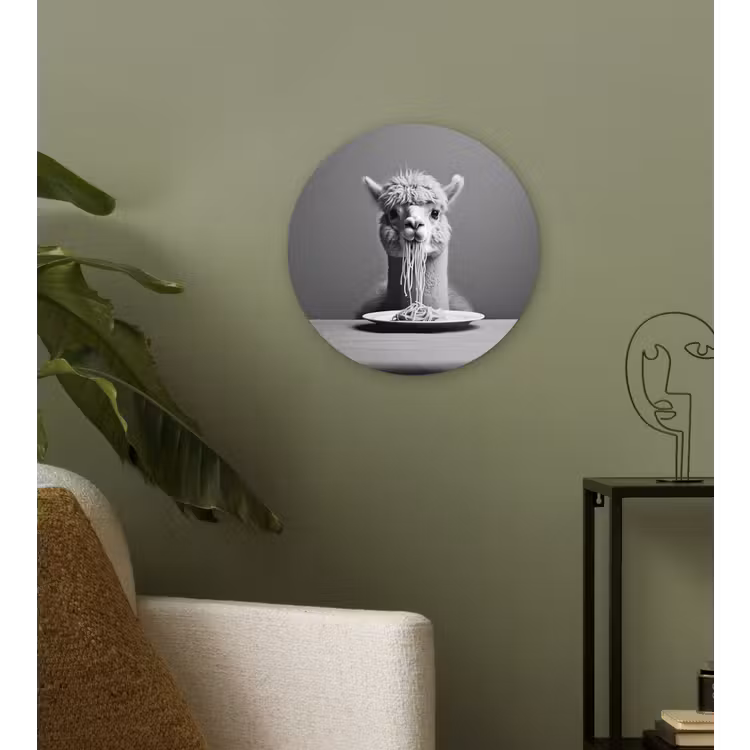 Wandcirkel - Glas - Alpaca - Pasta - Zwart - Wit - Grappig - Dieren — 3