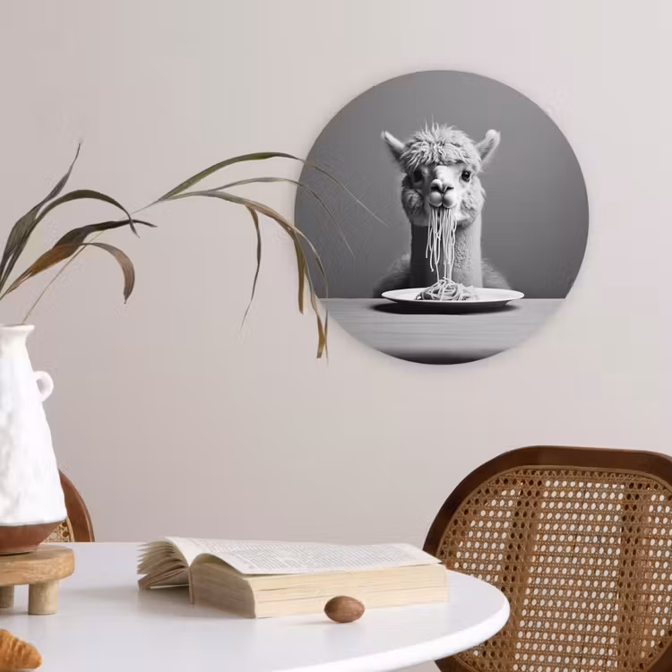 Wandcirkel - Glas - Alpaca - Pasta - Zwart - Wit - Grappig - Dieren — 4