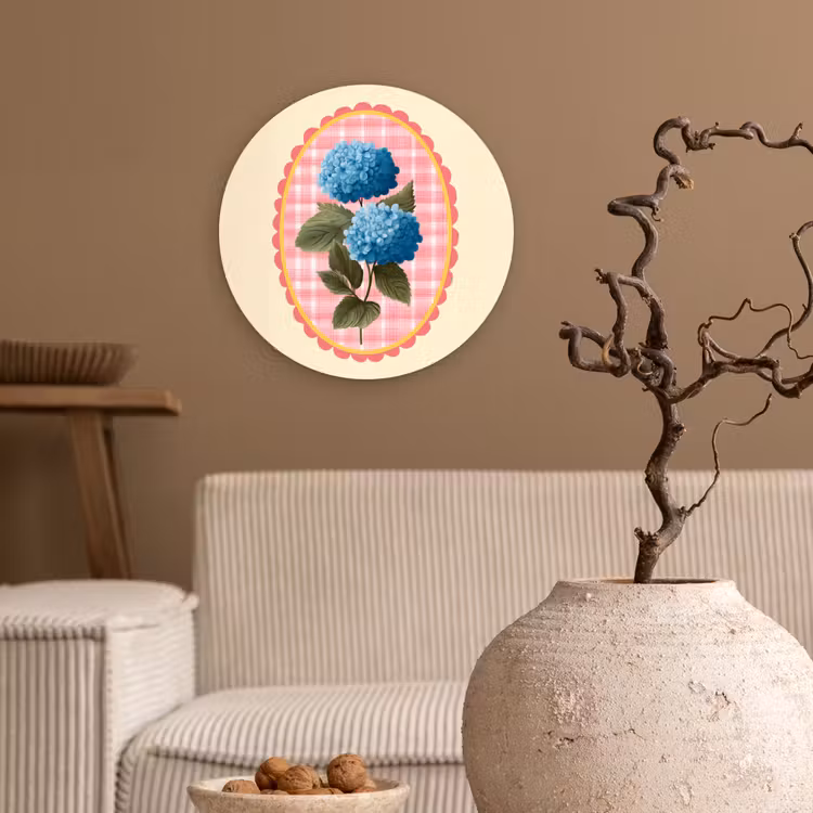 Wandcirkel - Glas - Bloemen - Blauw - Lijst - Bladeren — 2