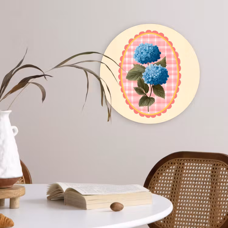 Wandcirkel - Glas - Bloemen - Blauw - Lijst - Bladeren — 4