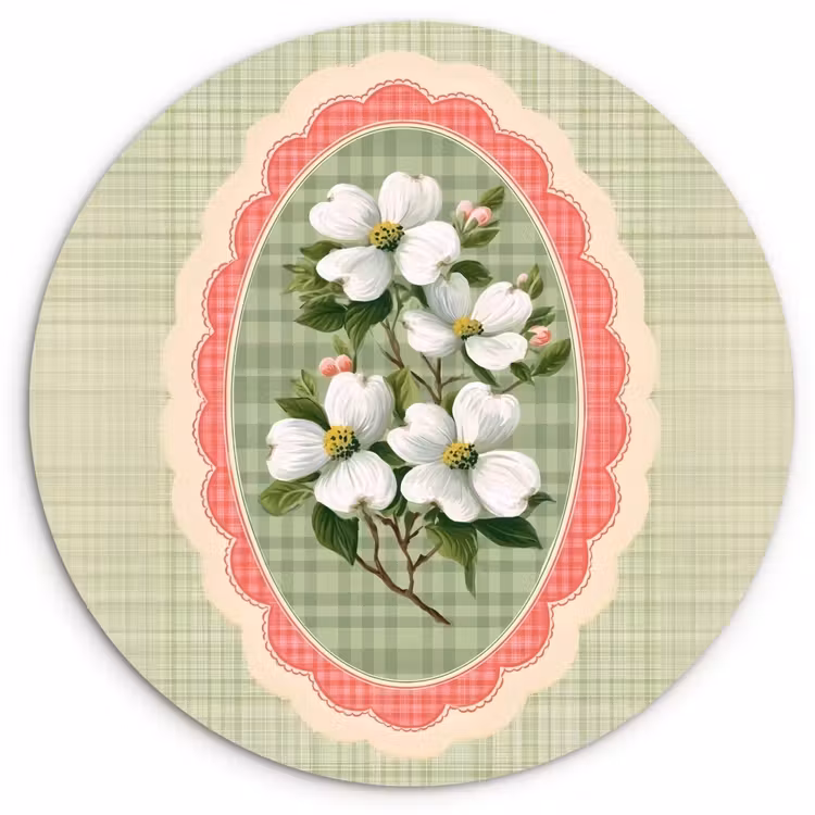Wandcirkel - Glas - Bloemen - Illustratie - Geruit - Groen — 1