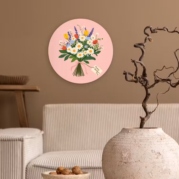 Wandcirkel - Glas - Bloemen - Lint - Kaartje — 2