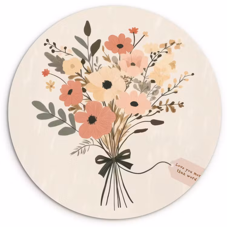 Wandcirkel - Glas - Bloemen - Quote - Beige - Lint — 1