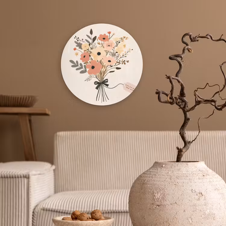 Wandcirkel - Glas - Bloemen - Quote - Beige - Lint — 2
