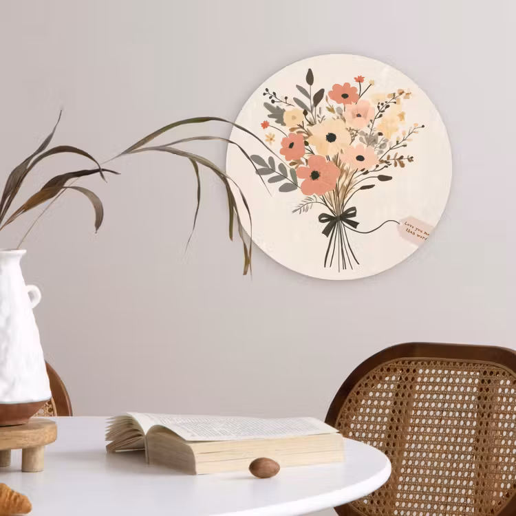 Wandcirkel - Glas - Bloemen - Quote - Beige - Lint — 4