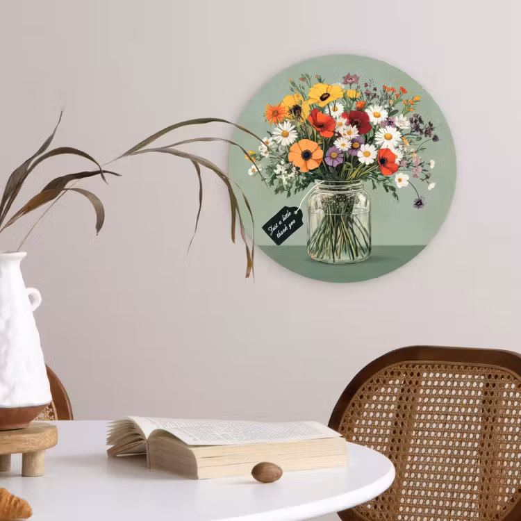 Wandcirkel - Glas - Bloemen - Vaas - Kaartje — 4