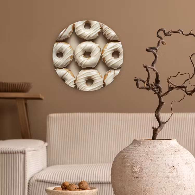 Wandcirkel - Glas - Donuts - Chocolade - Wit - Beige — 2