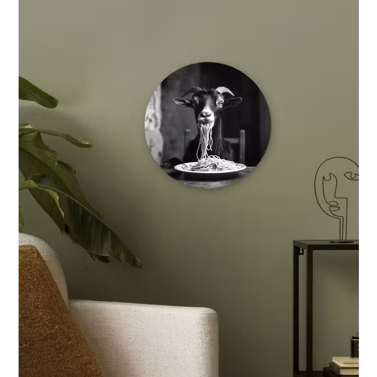 Wandcirkel - Glas - Geit - Bord - Spaghetti - Zwart Wit — 3