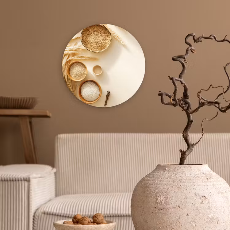 Wandcirkel - Glas - Granen - Hout - Kom - Beige — 2