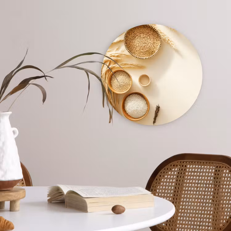 Wandcirkel - Glas - Granen - Hout - Kom - Beige — 4