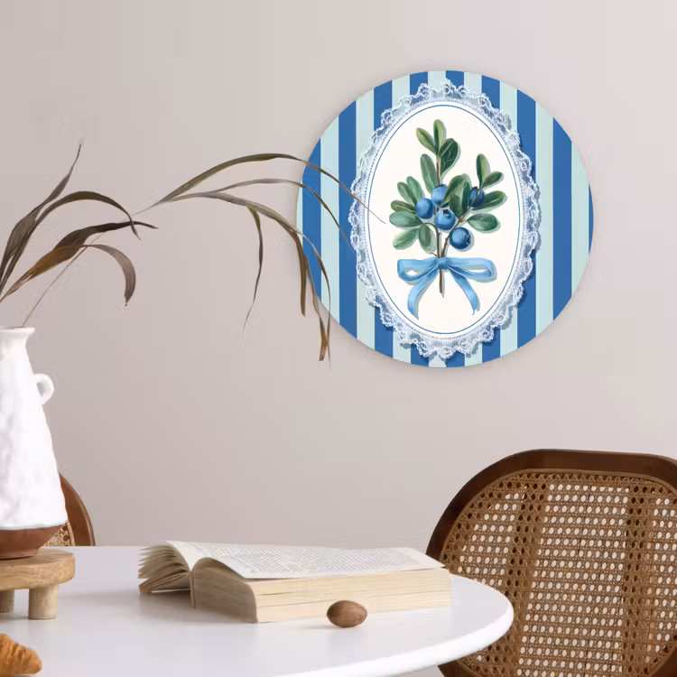 Wandcirkel - Glas - Illustratie - Bessen - Blauw - Strepen — 4