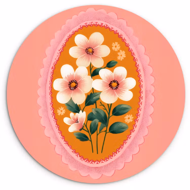 Wandcirkel - Glas - Illustratie - Bloemen - Rand - Roze — 1