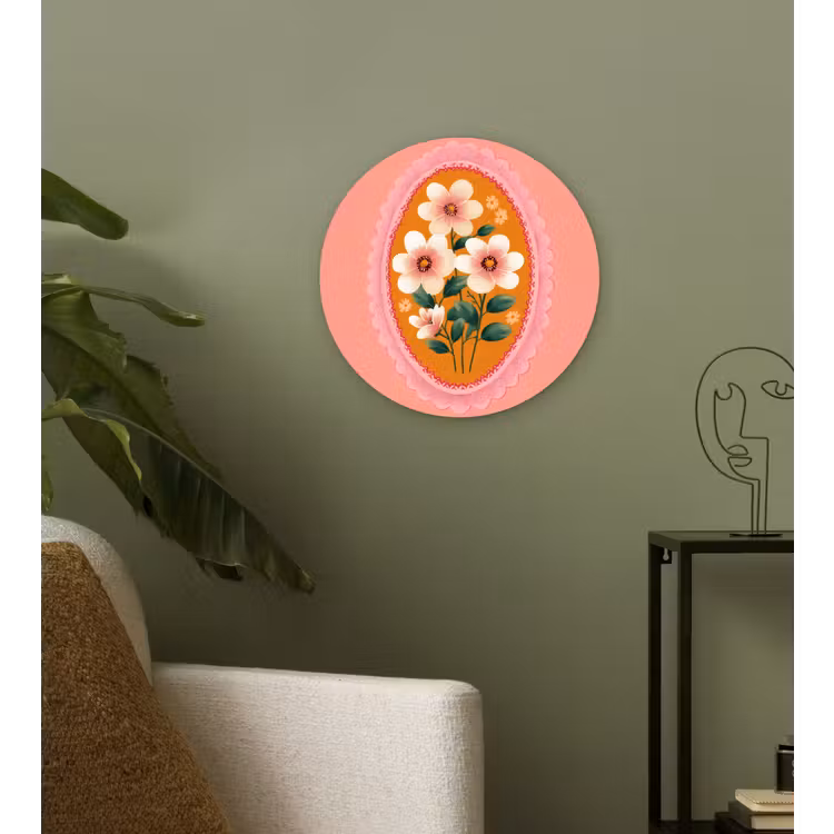 Wandcirkel - Glas - Illustratie - Bloemen - Rand - Roze — 3