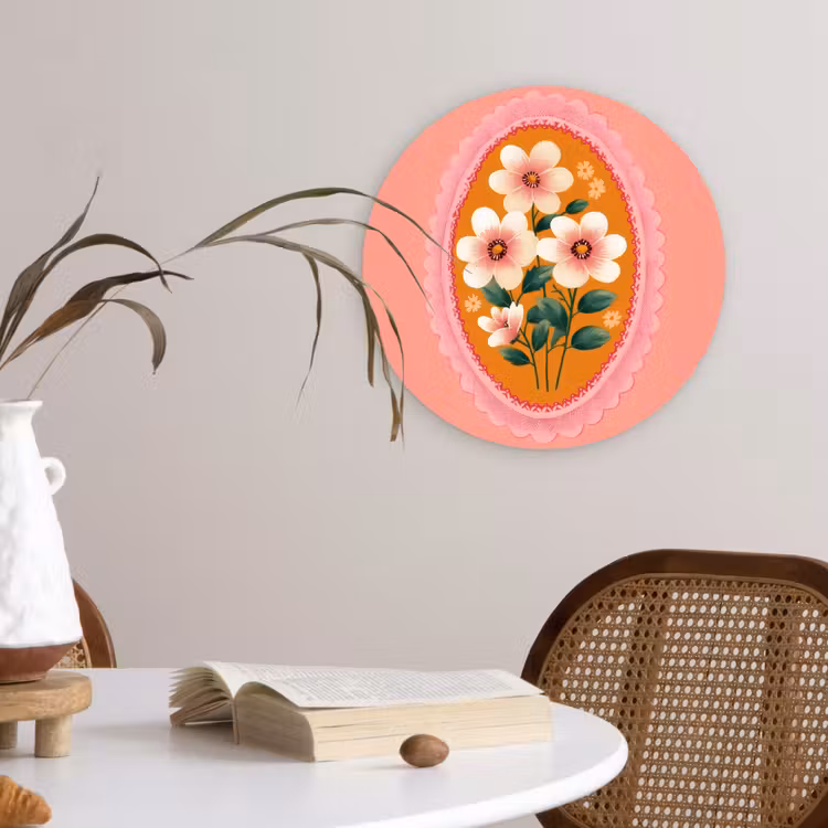 Wandcirkel - Glas - Illustratie - Bloemen - Rand - Roze — 4