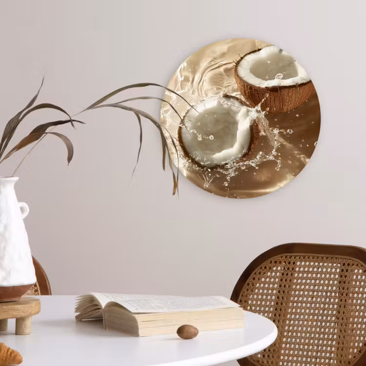 Wandcirkel - Glas - Kokosnoot - Water - Beige - Spetters — 4