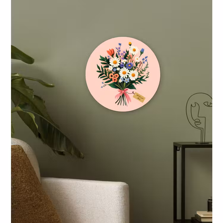 Wandcirkel - Glas - Margrieten - Boeket - Strikje - Roze — 3