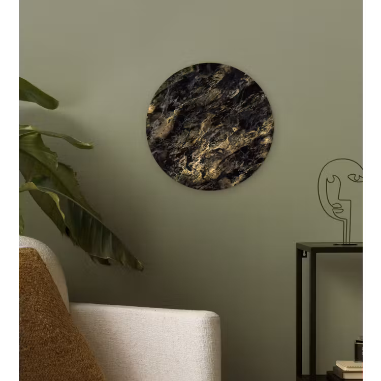 Wandcirkel - Glas - Marmer - Zwart - Goud — 3