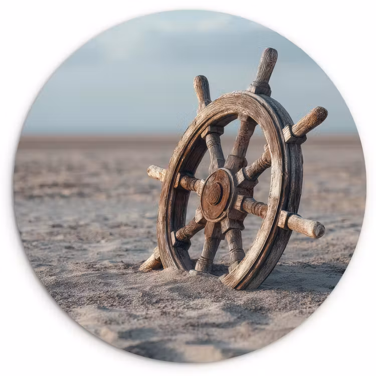 Wandcirkel - Glas - Scheepsstuur - Hout - Bruin - Zand — 1