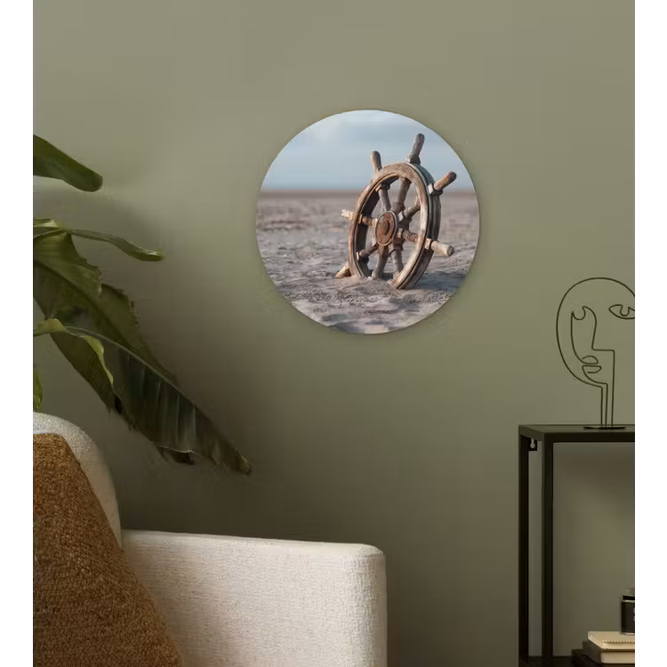 Wandcirkel - Glas - Scheepsstuur - Hout - Bruin - Zand — 3