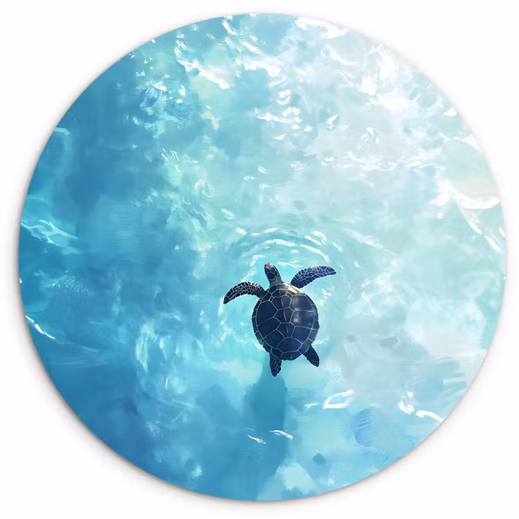 Wandcirkel - Glas - Schildpad - Zee - Blauw - Schittering — 1
