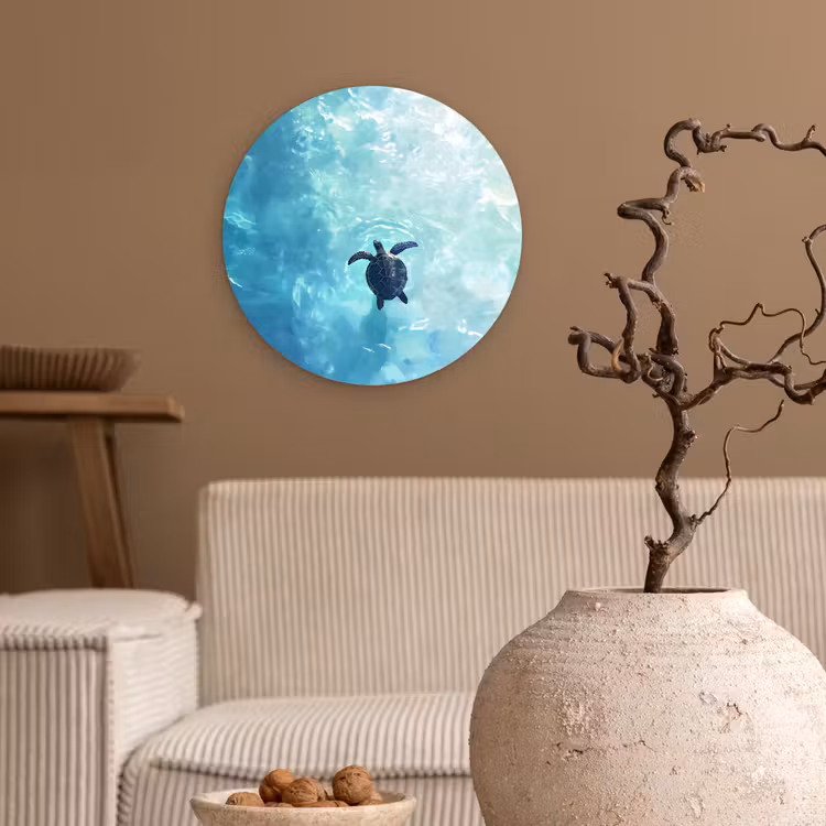 Wandcirkel - Glas - Schildpad - Zee - Blauw - Schittering — 2