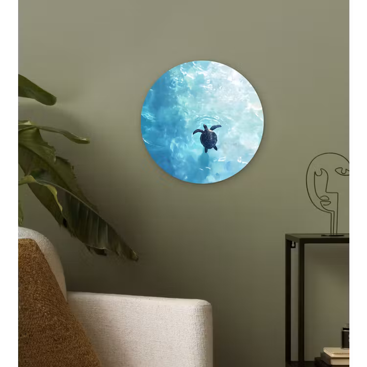 Wandcirkel - Glas - Schildpad - Zee - Blauw - Schittering — 3