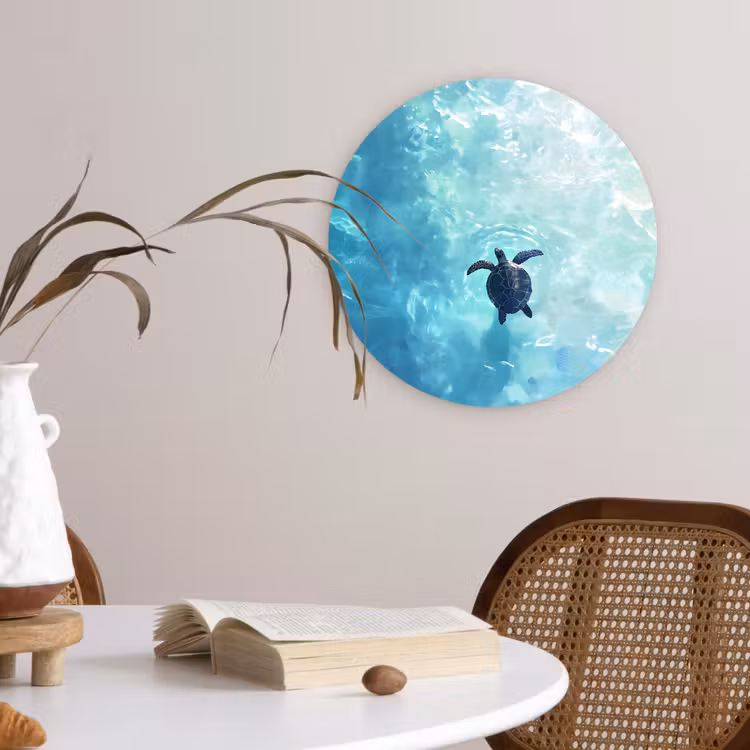 Wandcirkel - Glas - Schildpad - Zee - Blauw - Schittering — 4