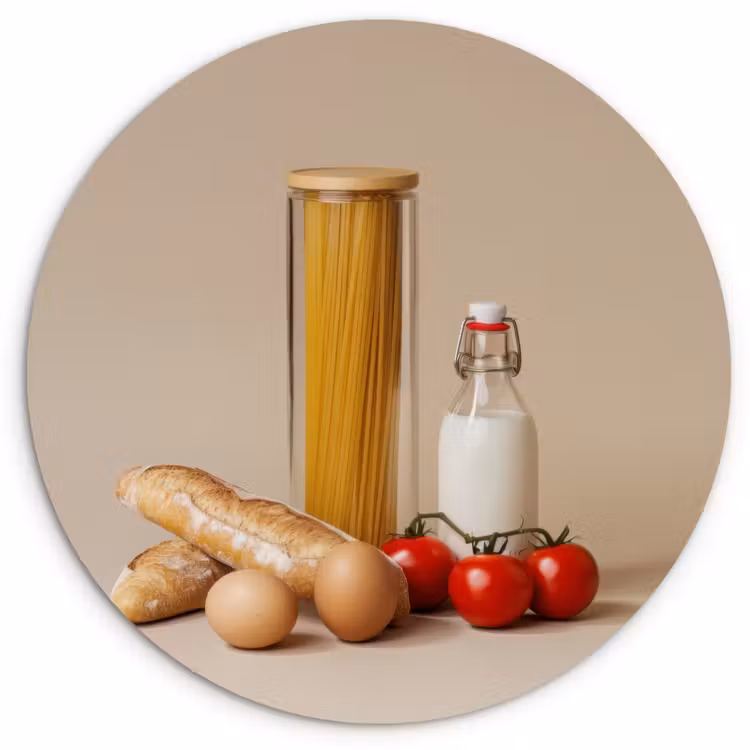 Wandcirkel - Glas - Spaghetti - Melk - Tomaten - Eieren - Brood — 1