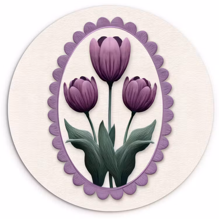 Wandcirkel - Glas - Tulpen - Paars - Lijst - Bladeren — 1