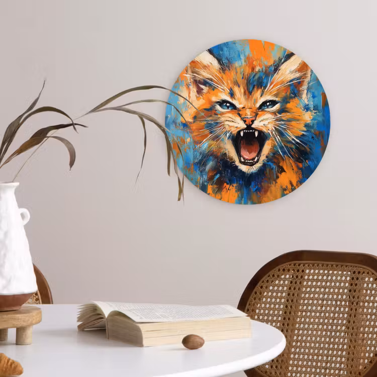Wandcirkel - Glas - Kat - Kleurrijk - Oranje - Blauw — 4