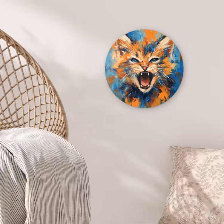 Wandcirkel - Glas - Kat - Kleurrijk - Oranje - Blauw — 5