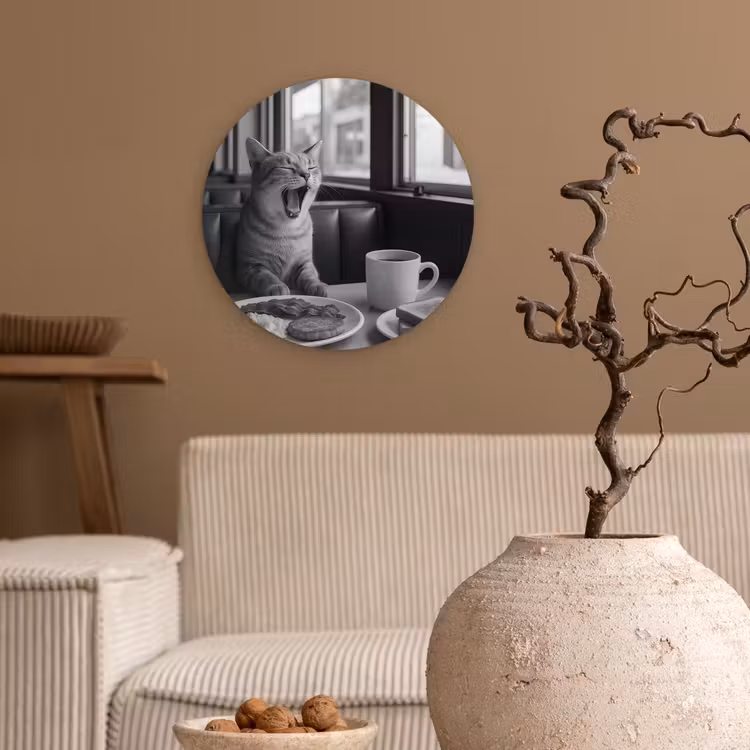 Wandcirkel - Glas - Kat - Koffie - Brood - Zwart — 2